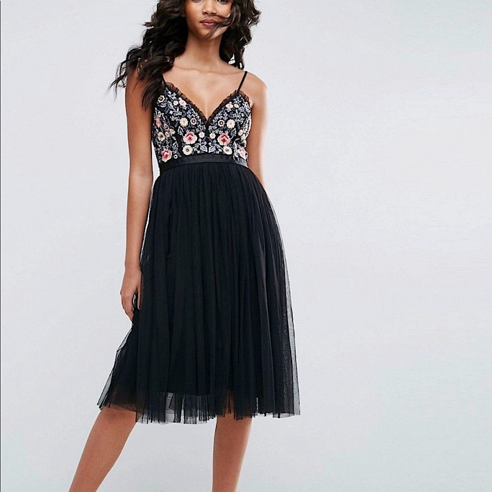 Needle & Thread Whisper Midi Dress in Black